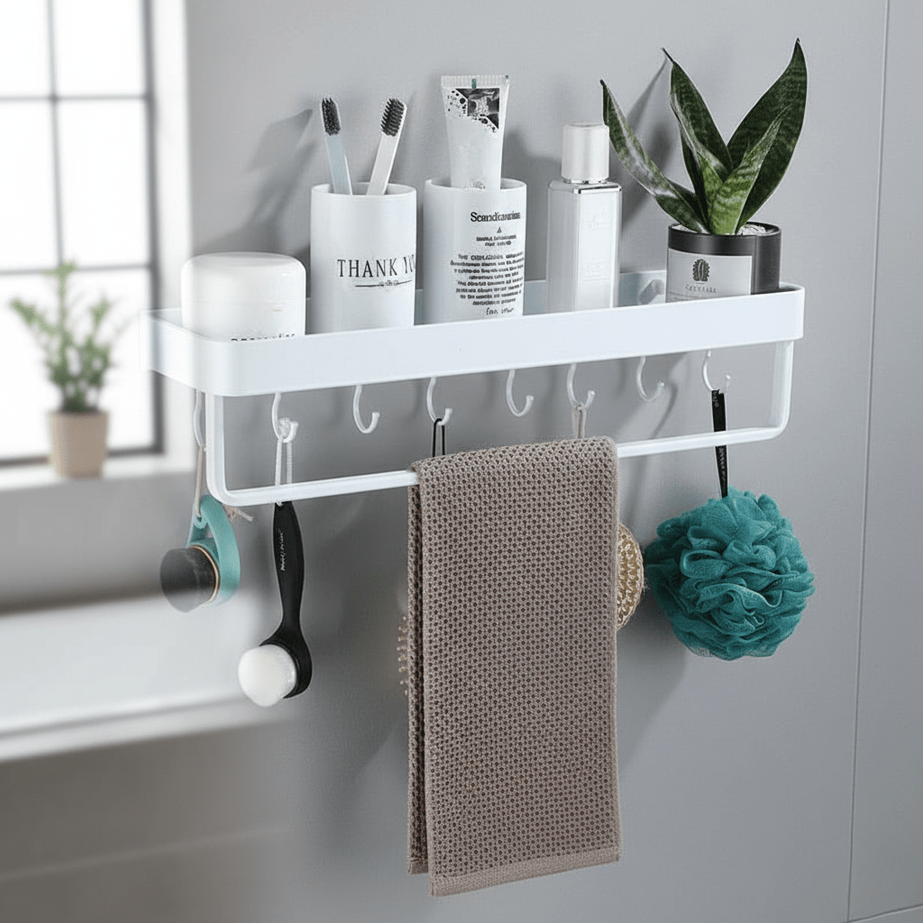 Aluminium Bathroom Shelf with Towel Rail