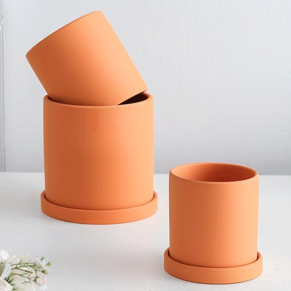 Ceramic Plant Pot with Drainage Hole and Saucer