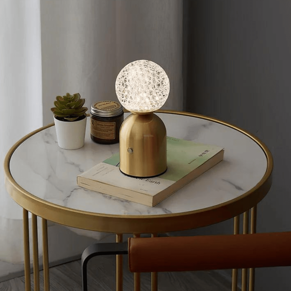 Gold Cordless Table Lamp, Sculptural Rechargeable Light
