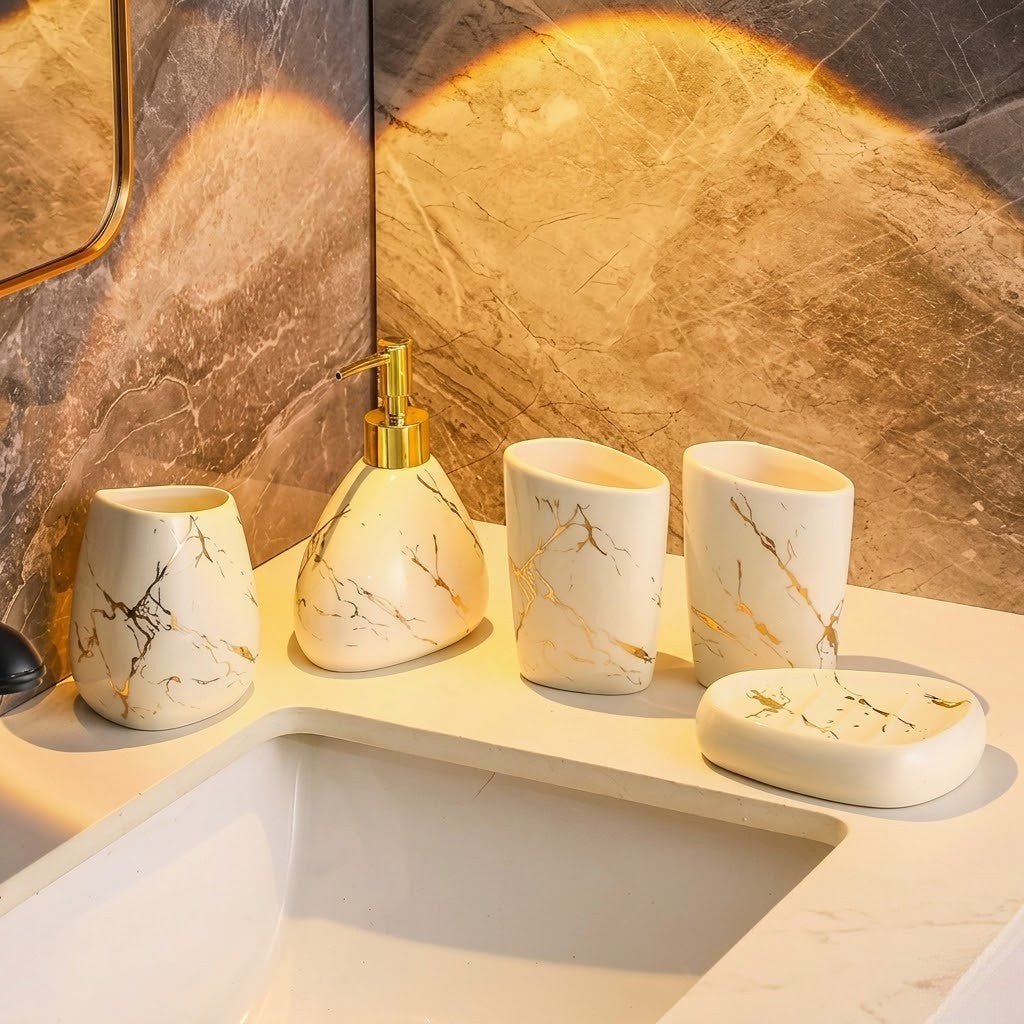 Marble Effect Ceramic Bathroom Set