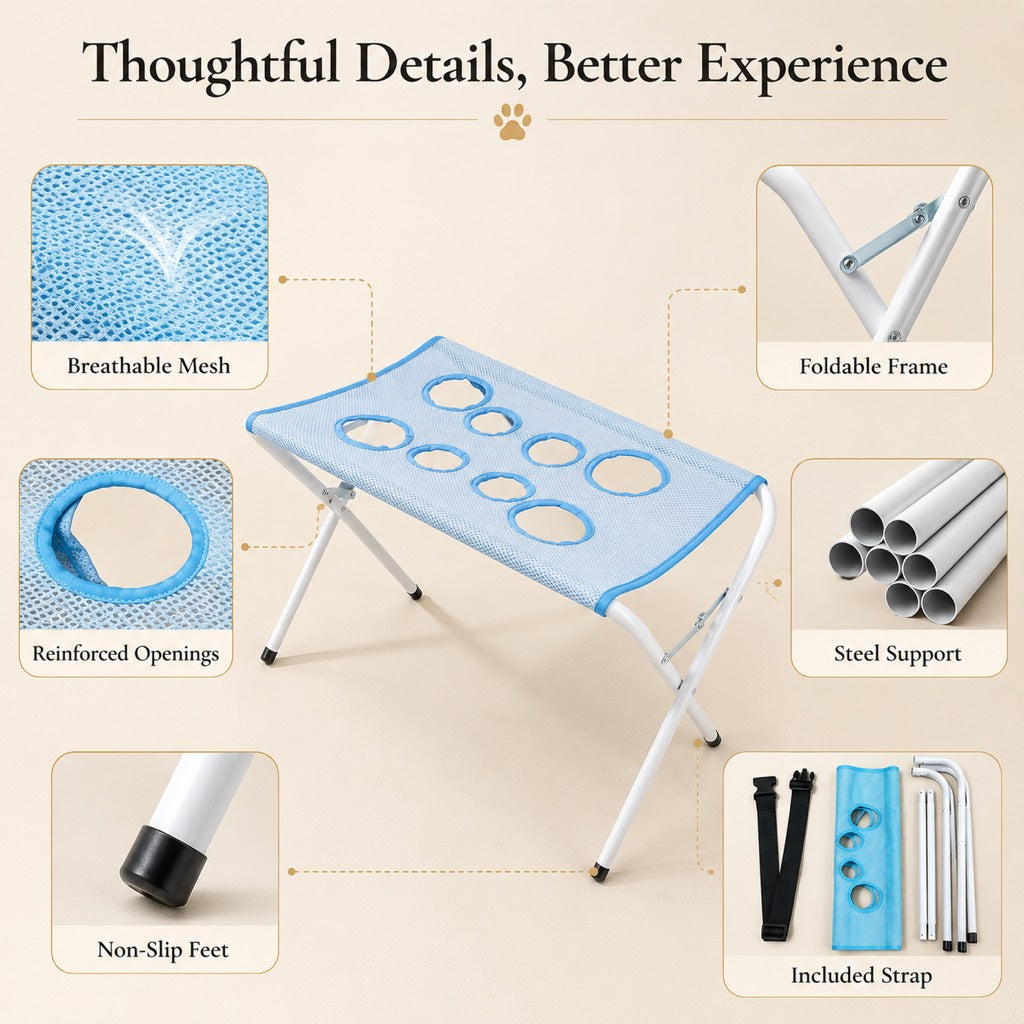 Pet Grooming Rack, Foldable Stand for Cats and Dogs