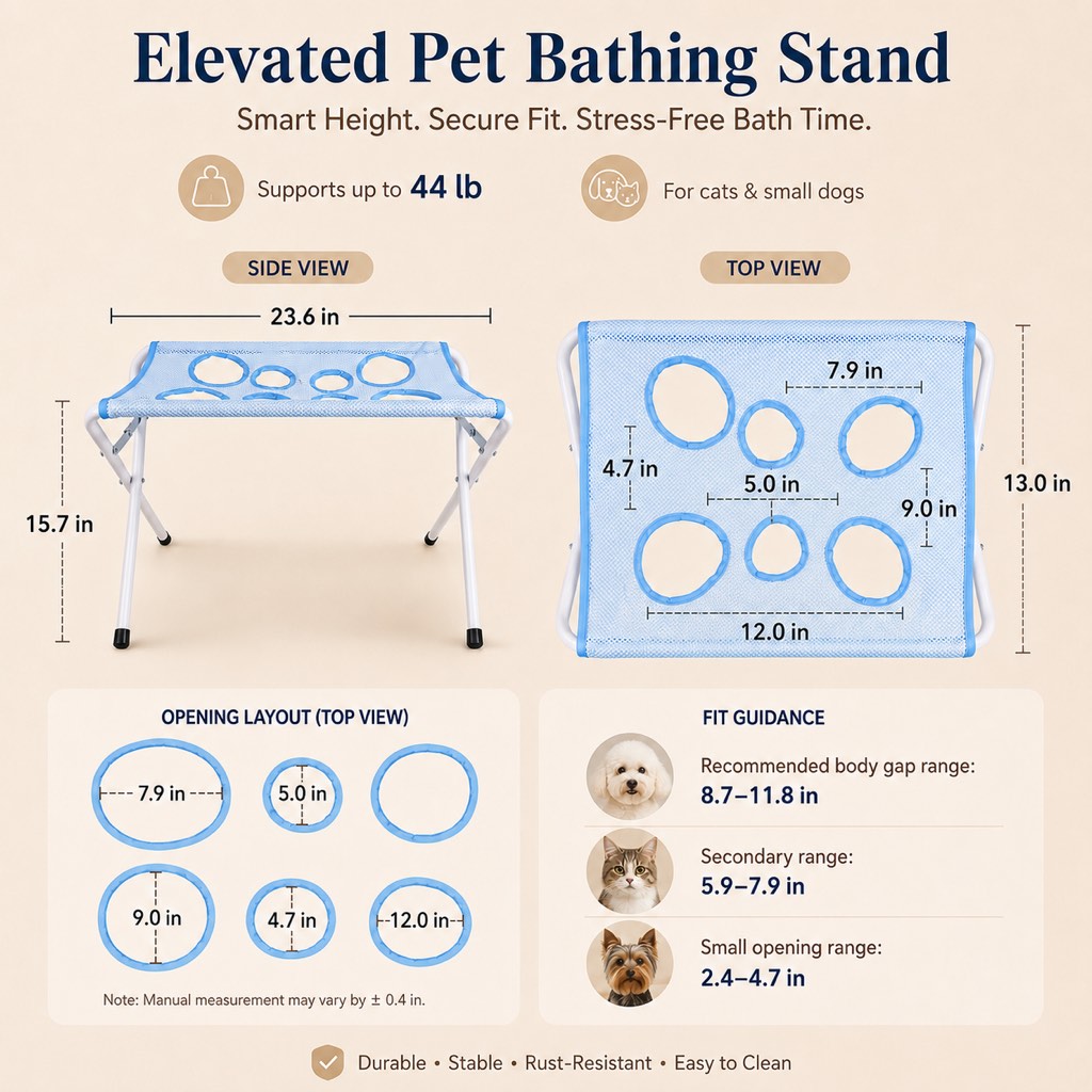 Pet Grooming Rack, Foldable Stand for Cats and Dogs
