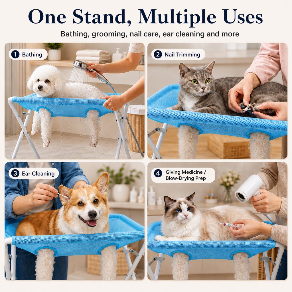 Pet Grooming Rack, Foldable Stand for Cats and Dogs