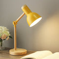 Adjustable Table Lamp with Wood Arm and Metal Shade