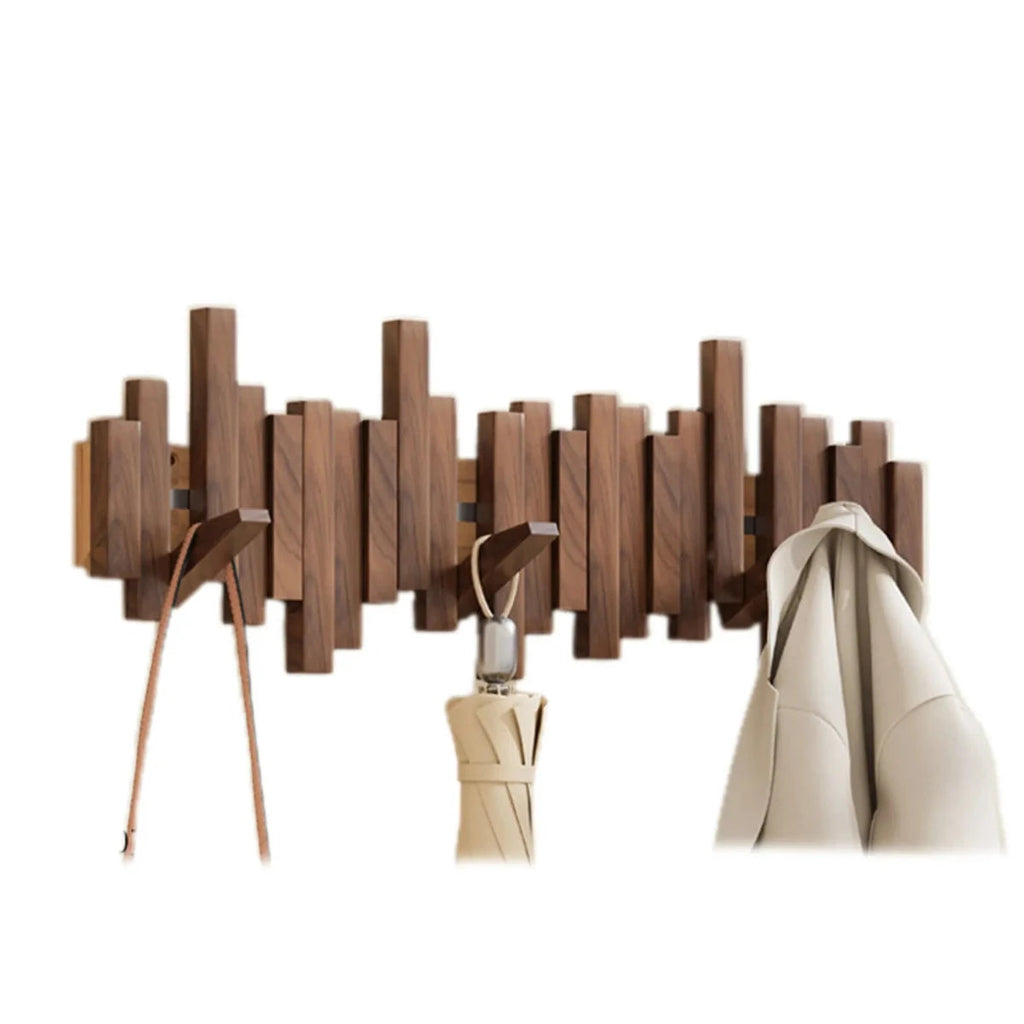 Wooden Wall Coat Rack with Folding Hooks