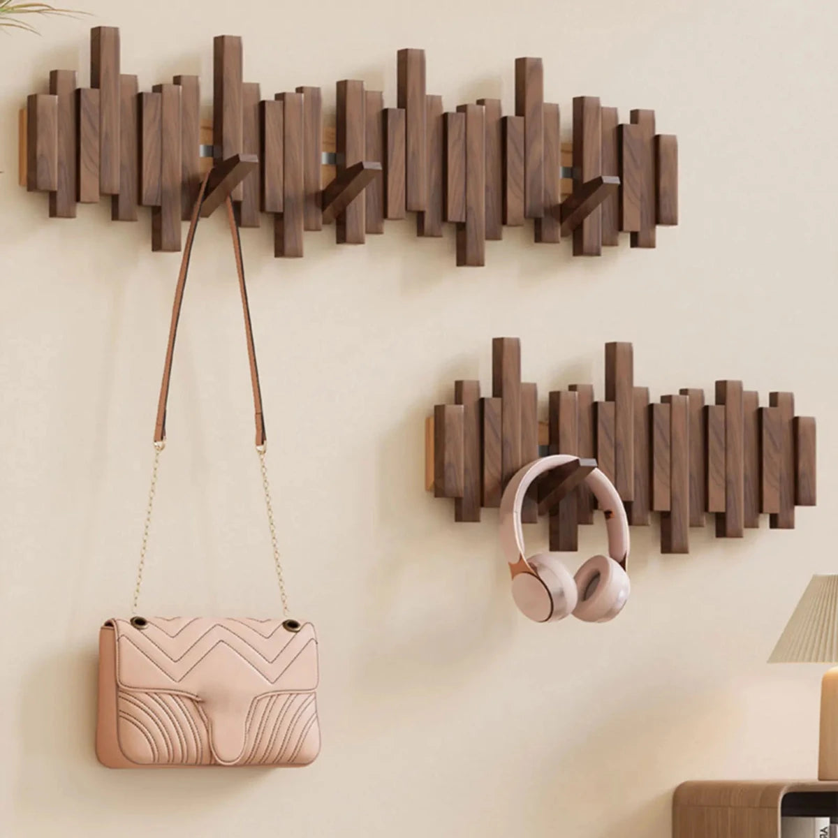 Wooden Wall Coat Rack with Folding Hooks