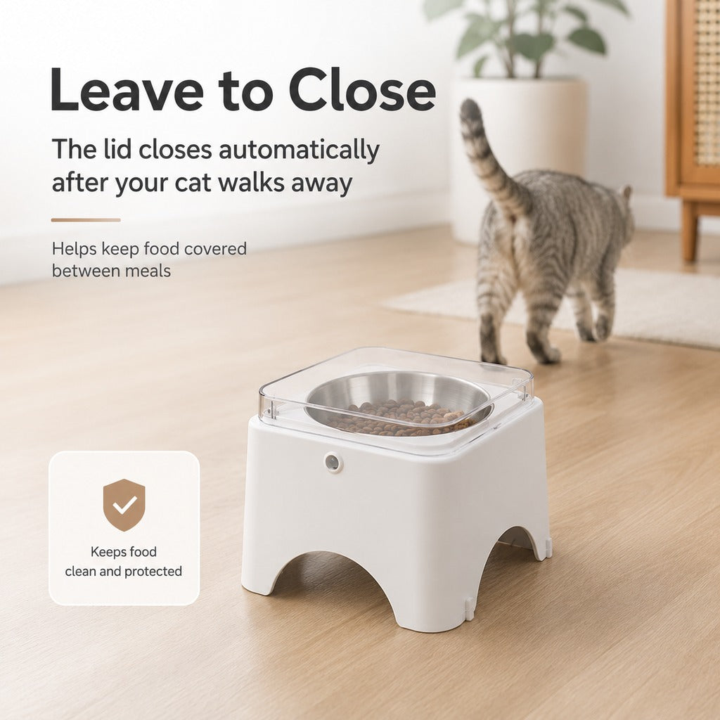 Auto-Opening Covered Cat Bowl, Rechargeable Feeder