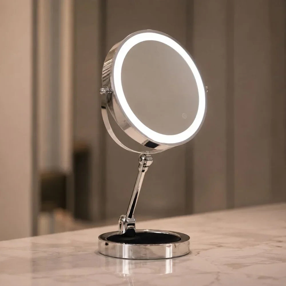 Double-Sided LED Makeup Mirror with 10x Magnification