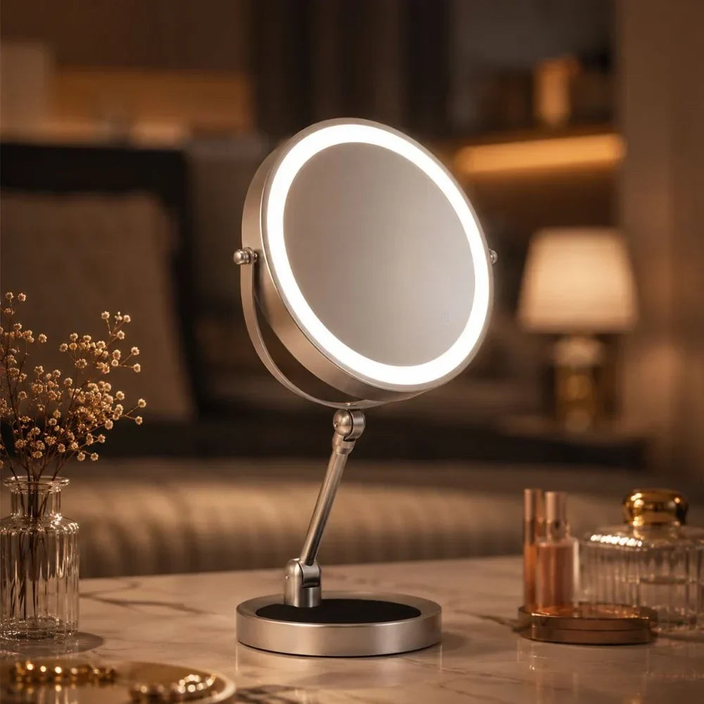 Double-Sided LED Makeup Mirror with 10x Magnification