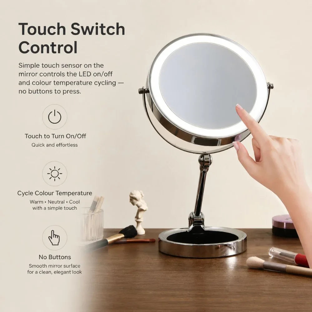 Double-Sided LED Makeup Mirror with 10x Magnification