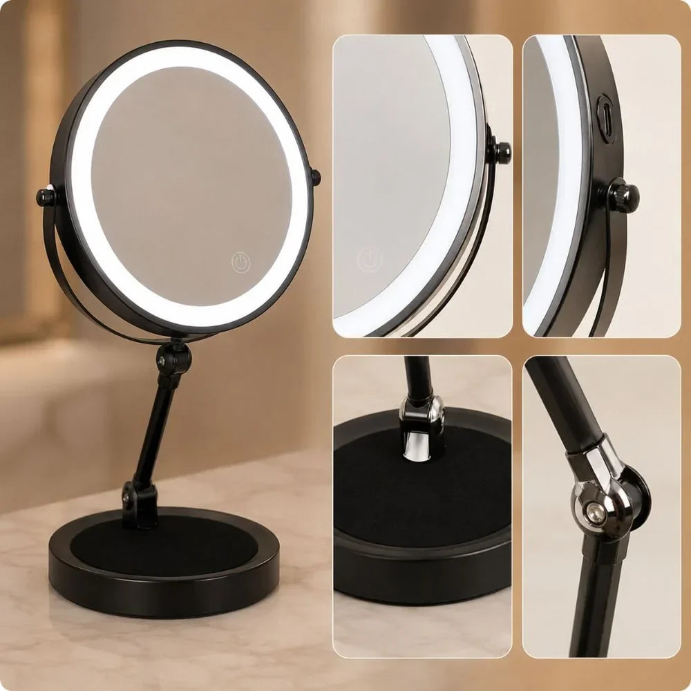 Double-Sided LED Makeup Mirror with 10x Magnification