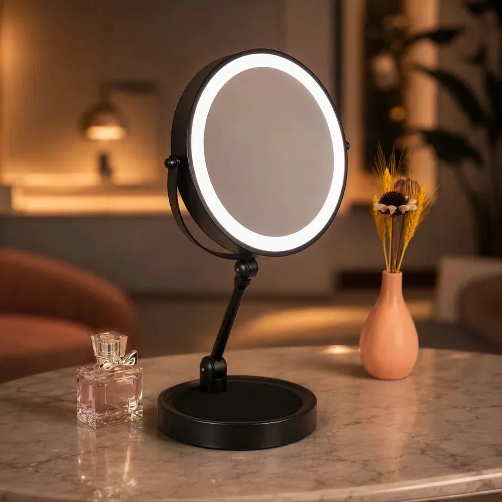 Double-Sided LED Makeup Mirror with 10x Magnification