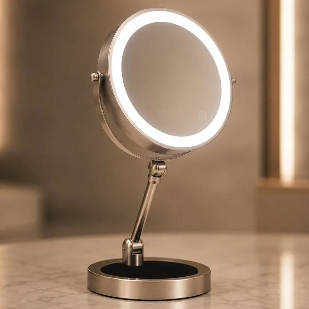 Double-Sided LED Makeup Mirror with 10x Magnification