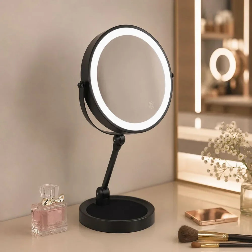 Double-Sided LED Makeup Mirror with 10x Magnification