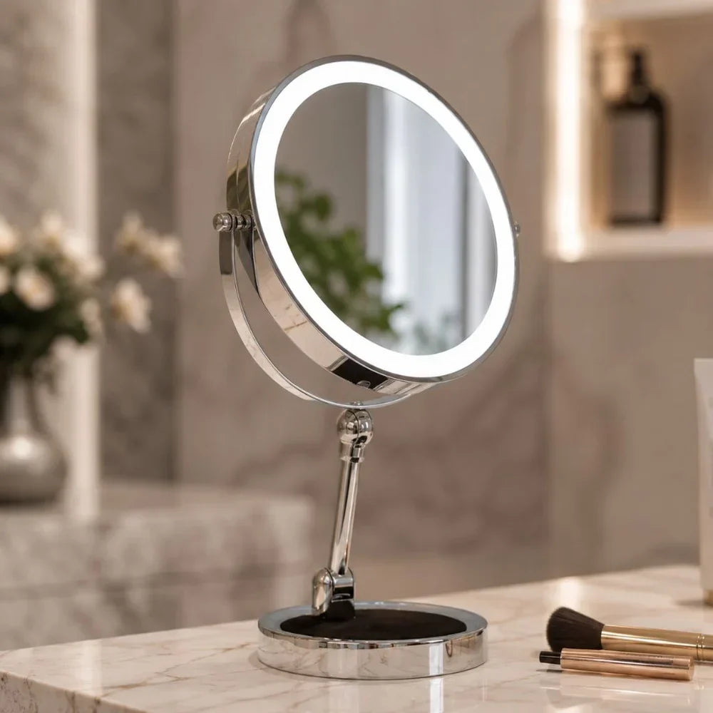 Double-Sided LED Makeup Mirror with 10x Magnification