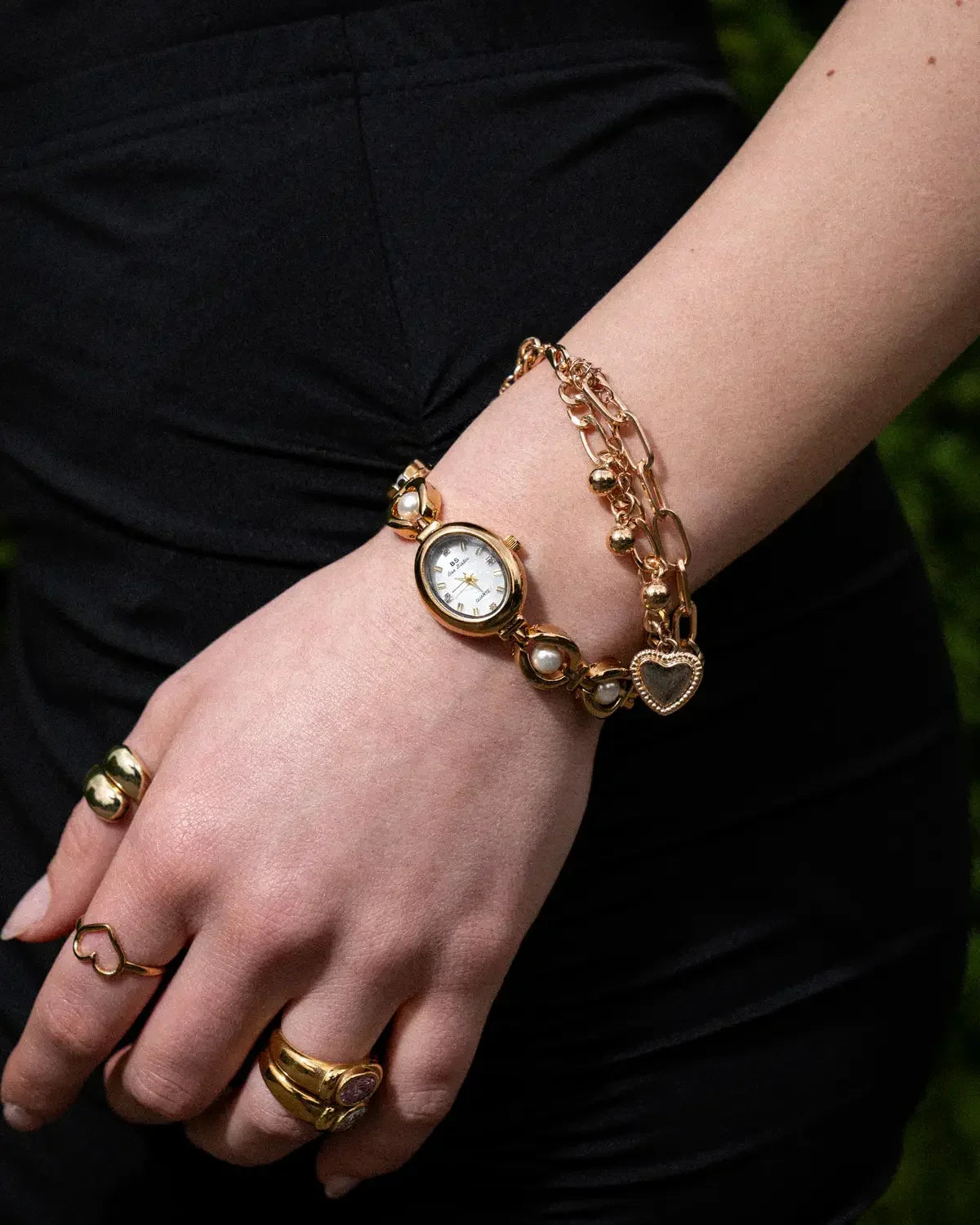 Women's Oval Dial Watch with Decorative Link Bracelet