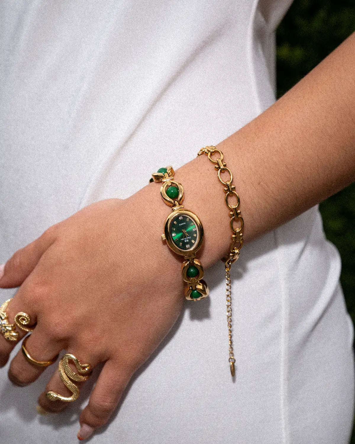 Women's Oval Dial Watch with Decorative Link Bracelet
