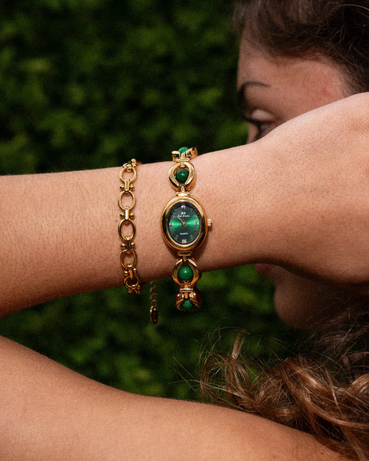 Women's Oval Dial Watch with Decorative Link Bracelet