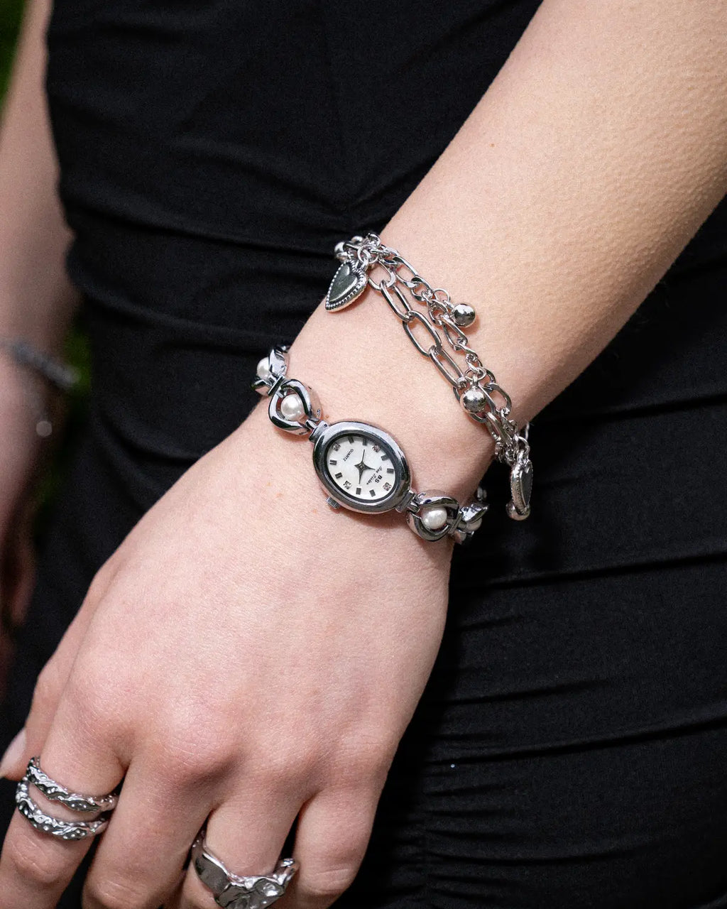 Women's Oval Dial Watch with Decorative Link Bracelet
