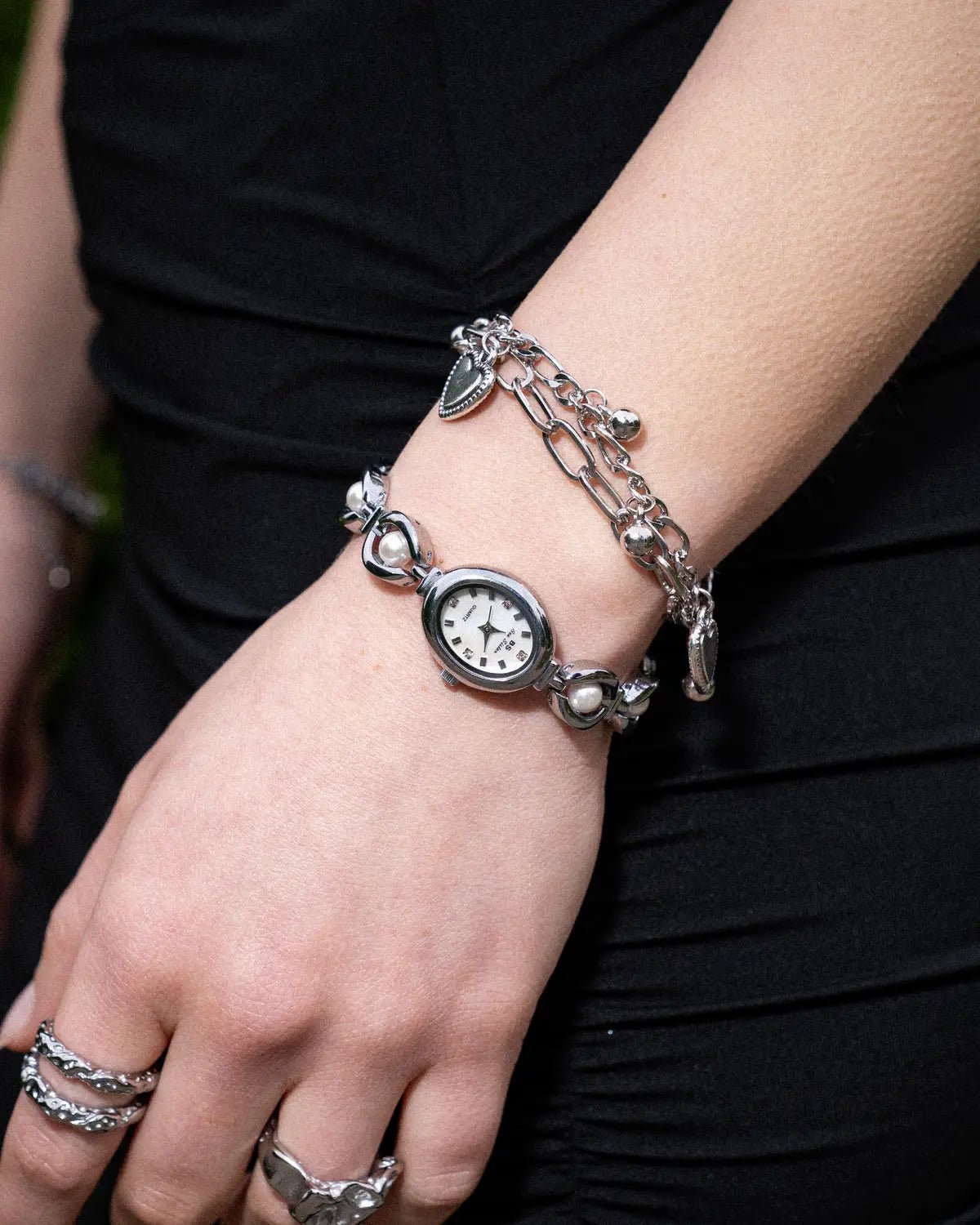 Women's Oval Dial Watch with Decorative Link Bracelet