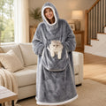 Wearable Blanket Hoodie with Pet Pouch, Oversized Sherpa