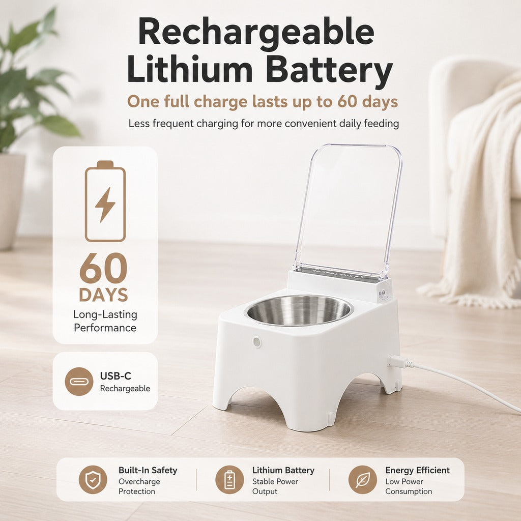 Auto-Opening Covered Cat Bowl, Rechargeable Feeder