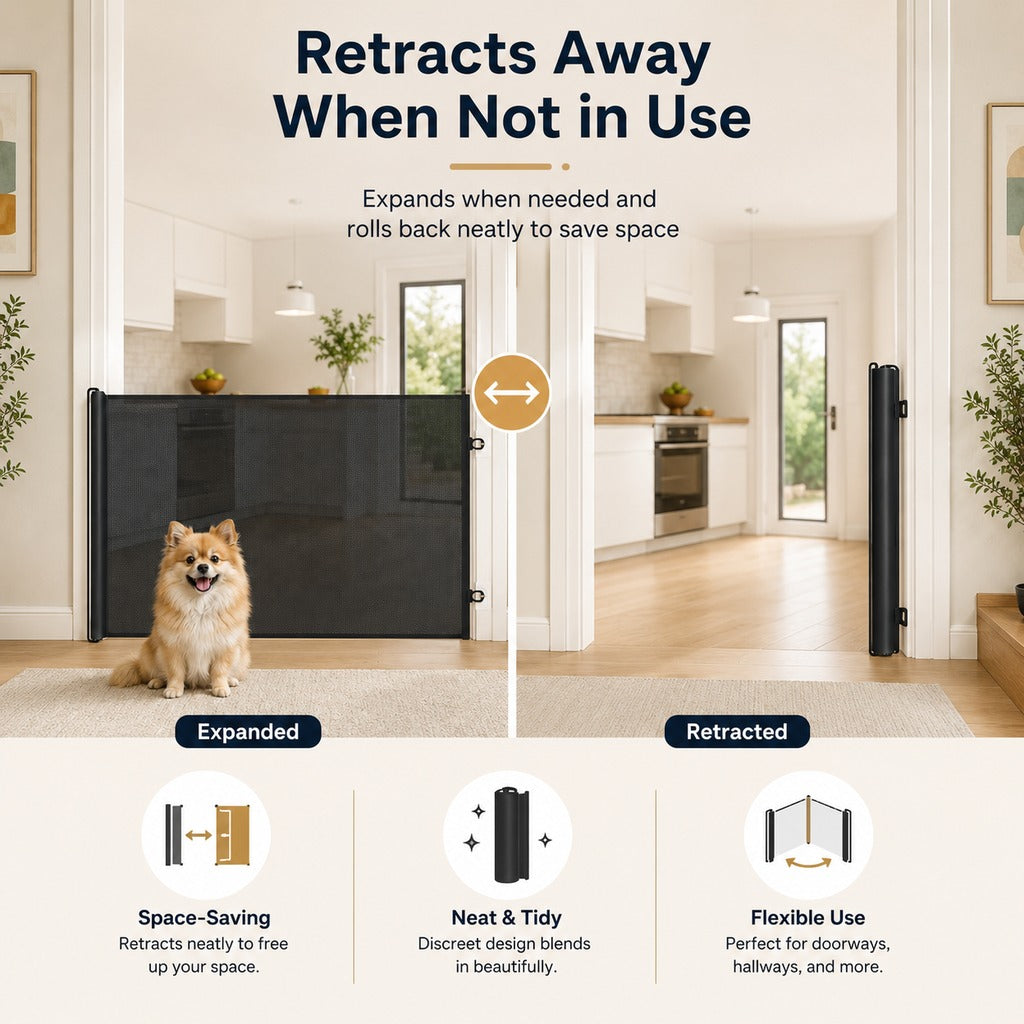 Retractable Pet Gate, No-Drill Mesh Gate for Doorways