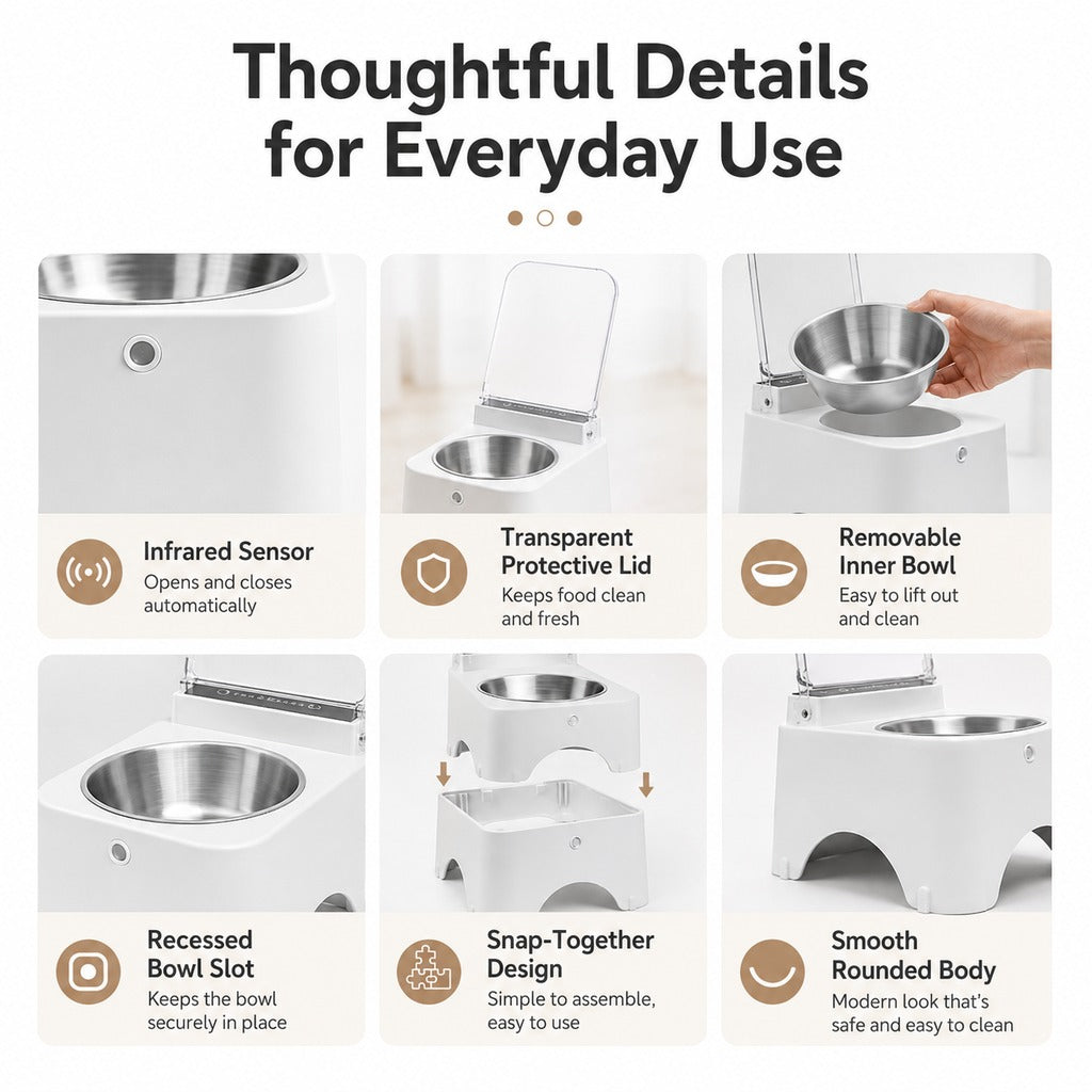 Auto-Opening Covered Cat Bowl, Rechargeable Feeder