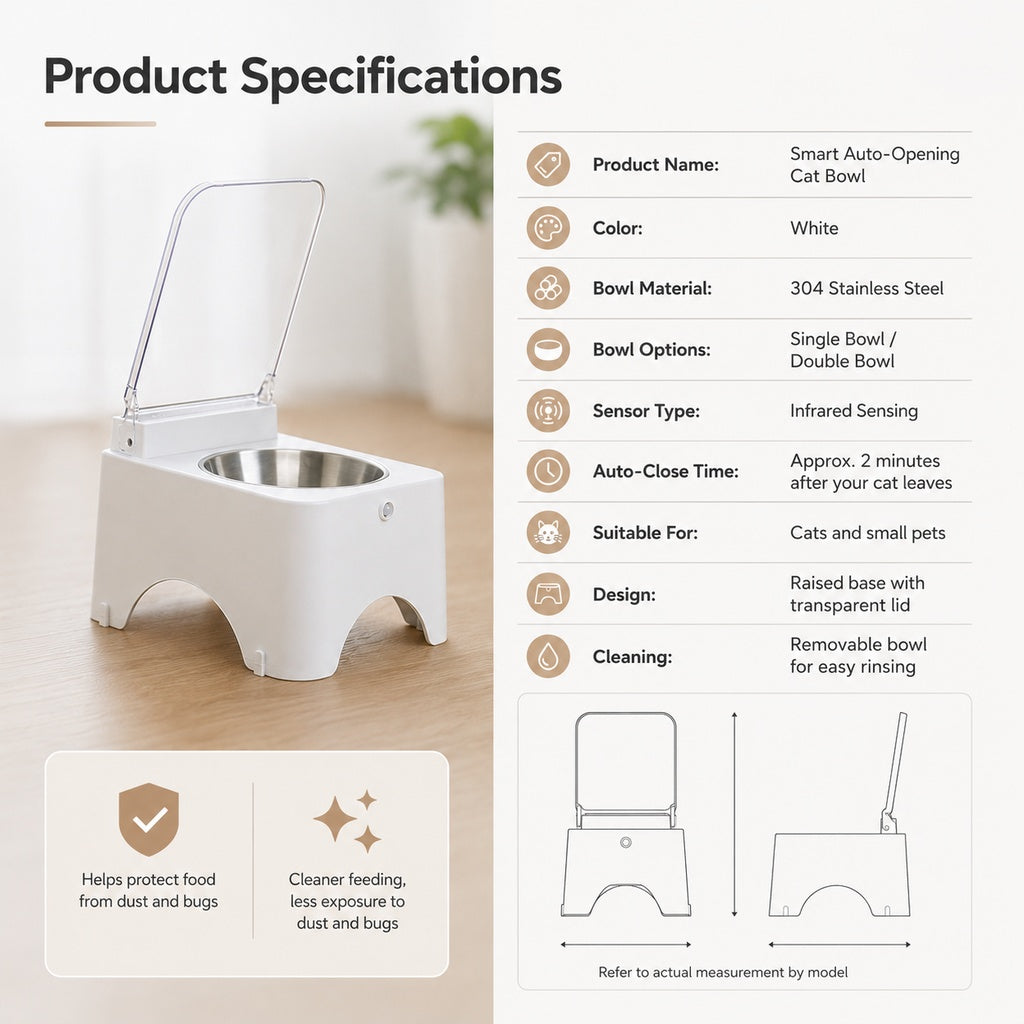 Auto-Opening Covered Cat Bowl, Rechargeable Feeder