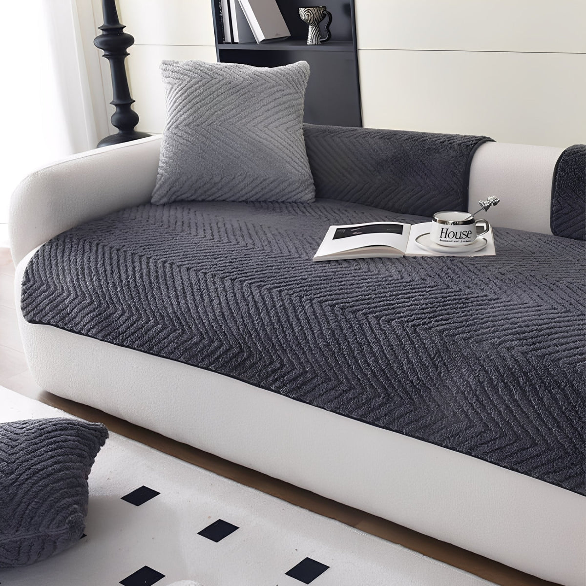 SnugGrip Plush Herringbone Sofa Cover