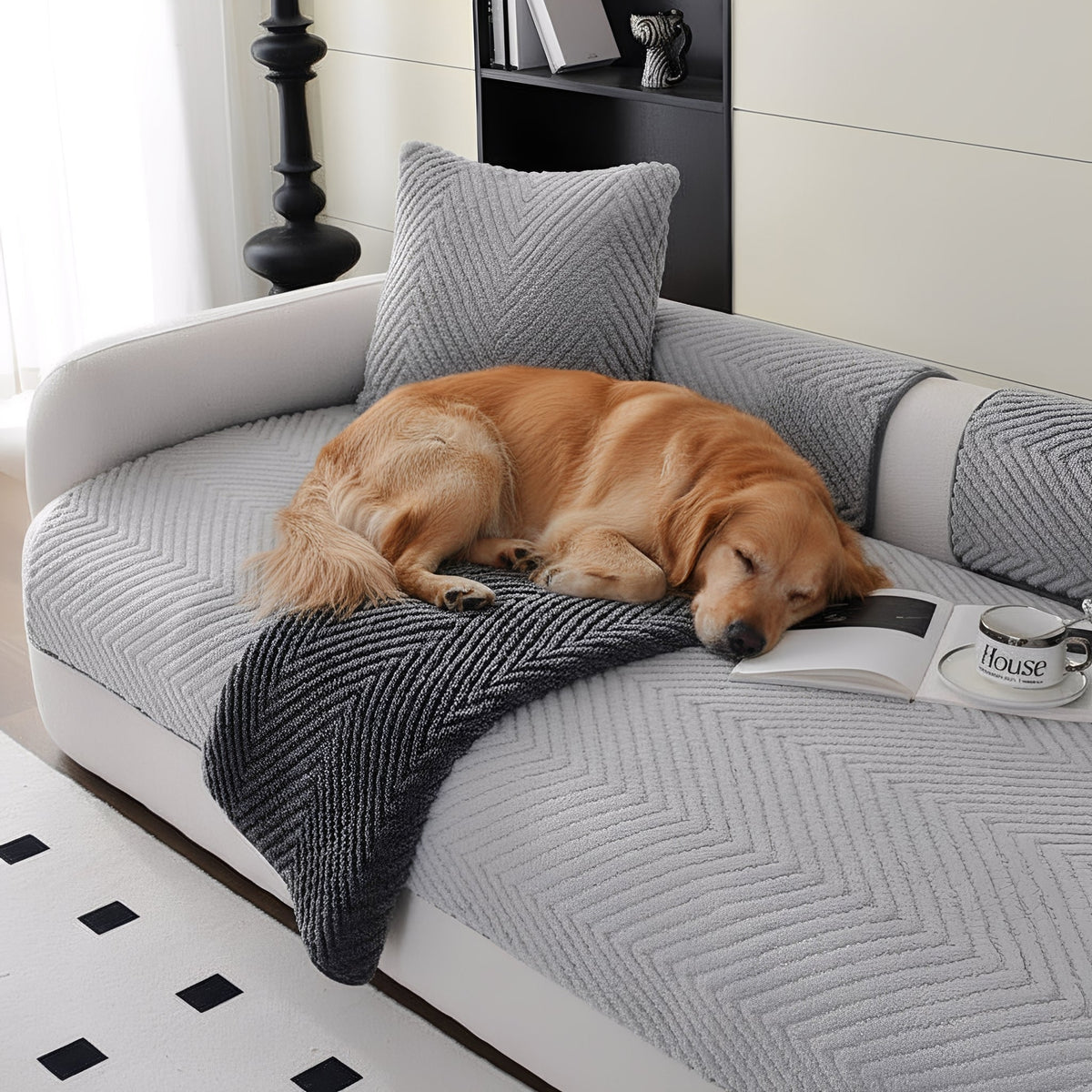 SnugGrip Plush Herringbone Sofa Cover