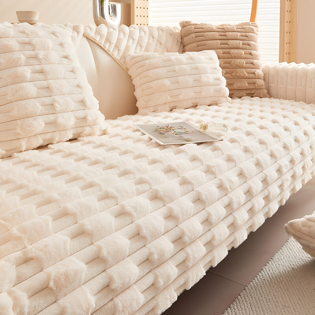 SnugShield Plush Brick-Texture Sofa Cover