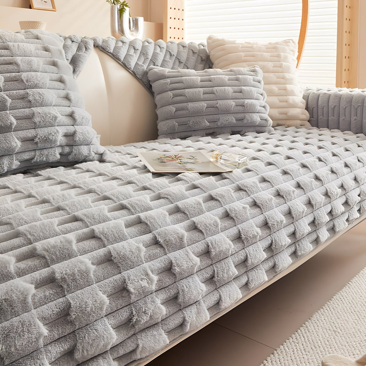 SnugShield Plush Brick-Texture Sofa Cover