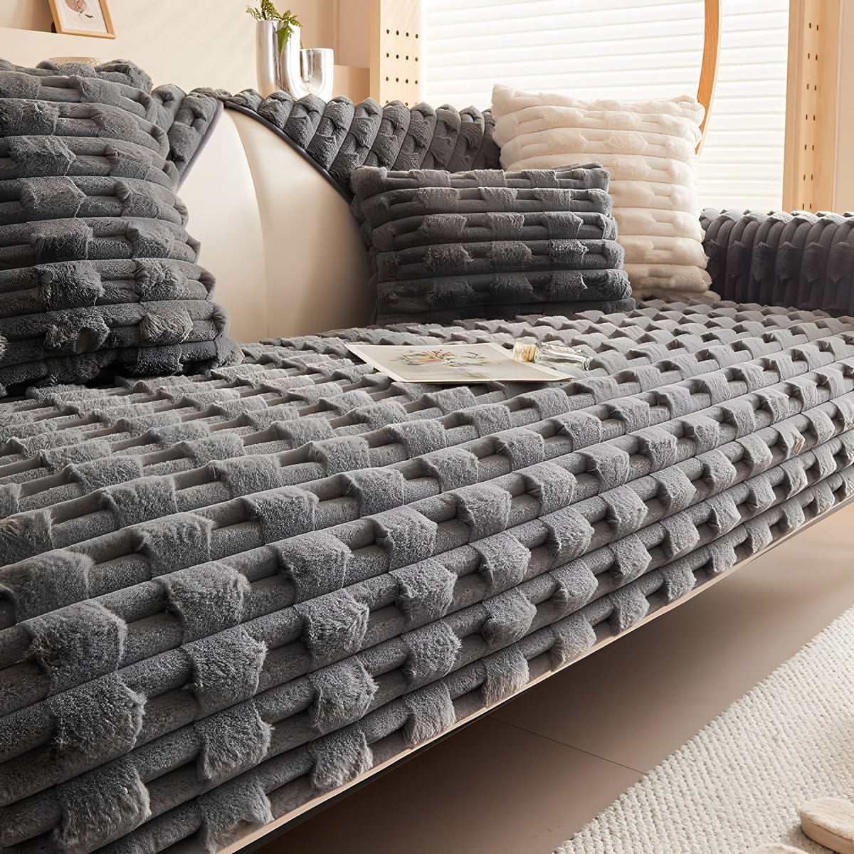 SnugShield Plush Brick-Texture Sofa Cover
