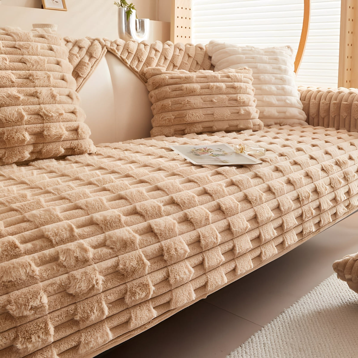 SnugShield Plush Brick-Texture Sofa Cover