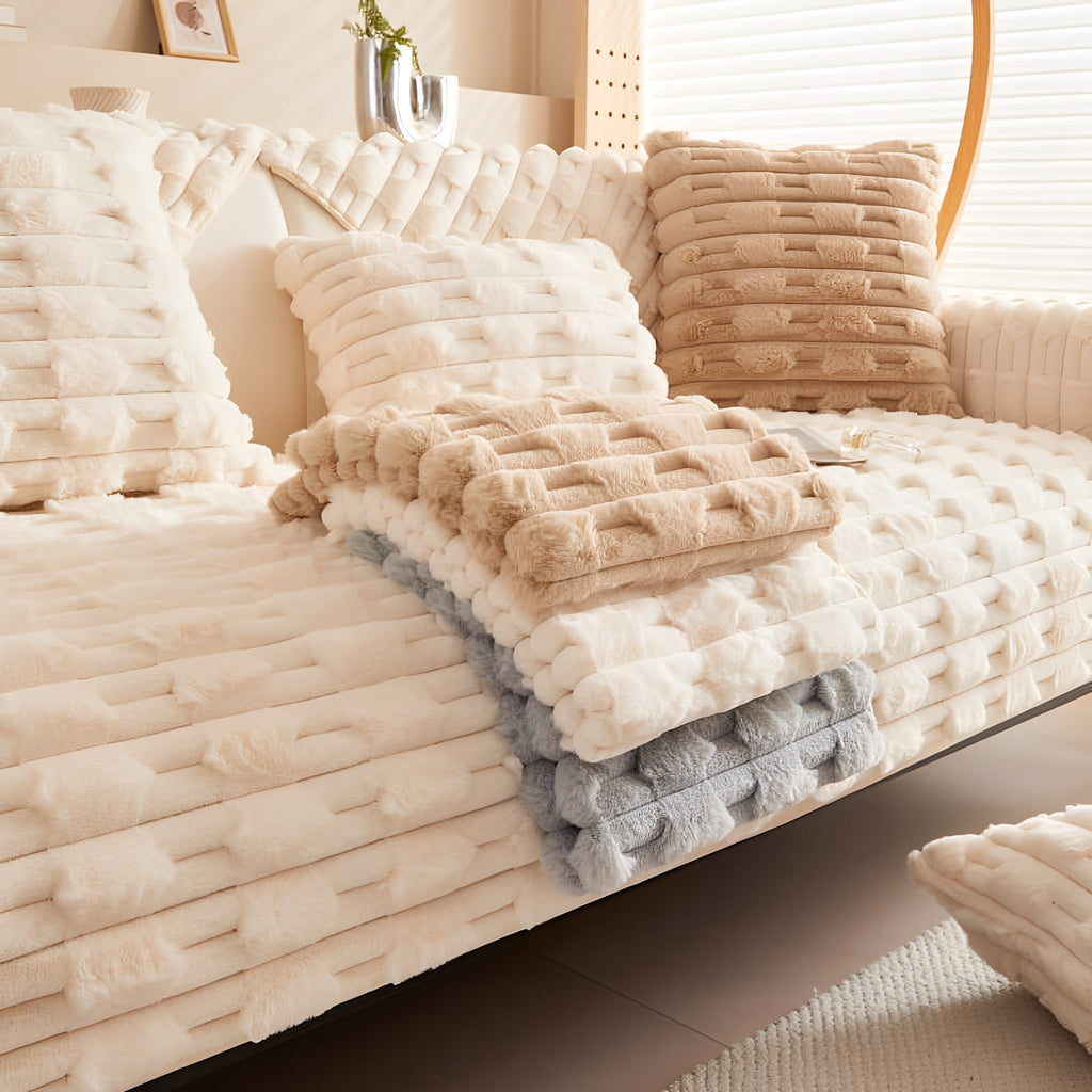 SnugShield Plush Brick-Texture Sofa Cover