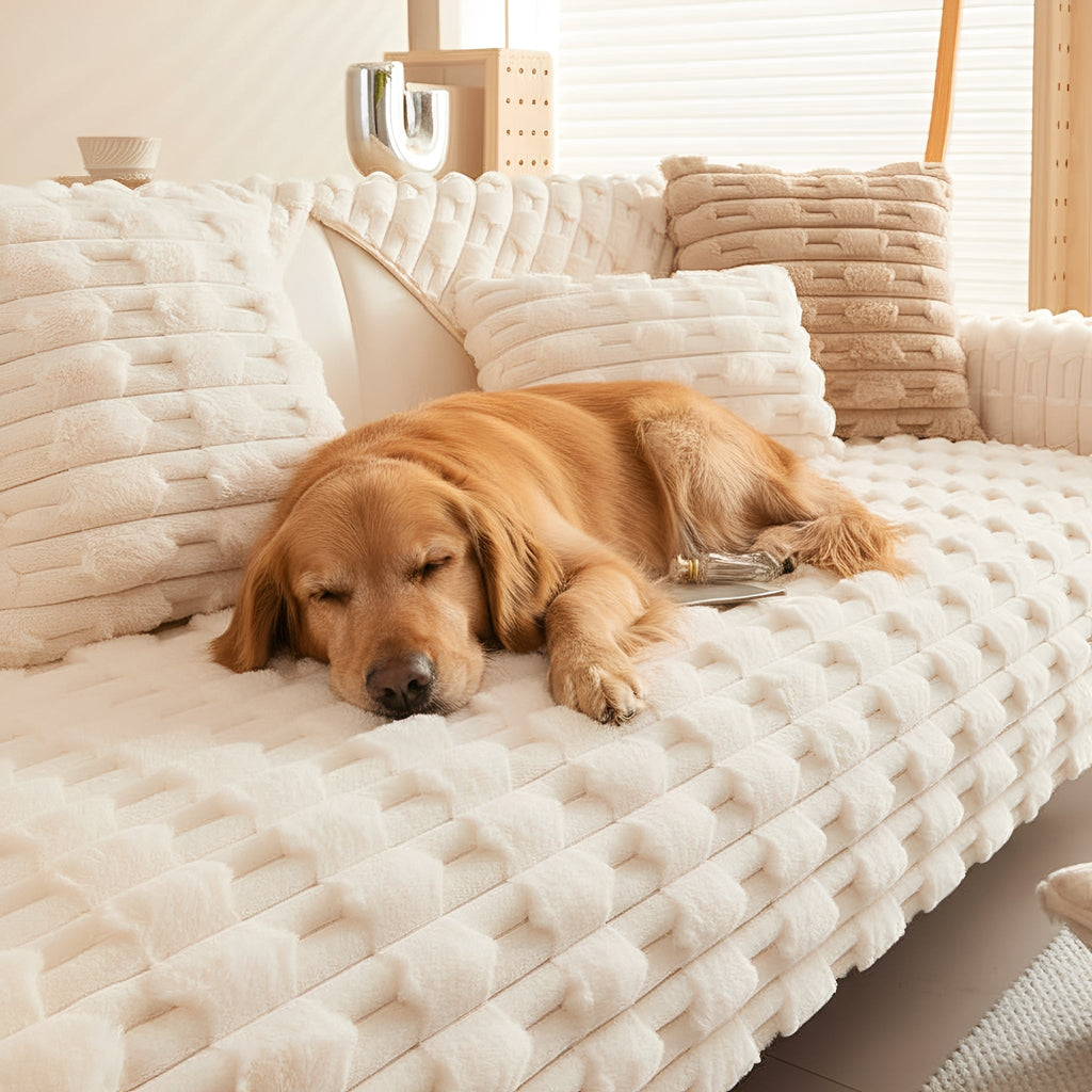 SnugShield Plush Brick-Texture Sofa Cover