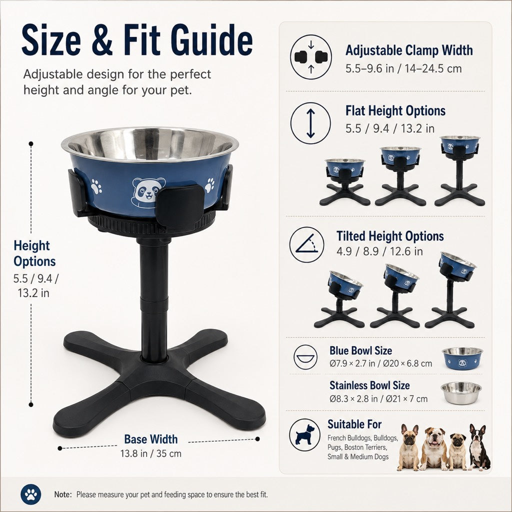 Tilted Raised Dog Bowl, 3-Height Stand with Slow Feeder