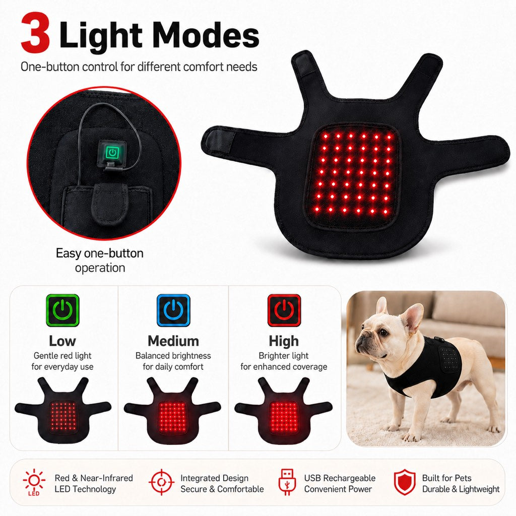 Red Light Vest for Dogs, Back Belly and Hip Wrap